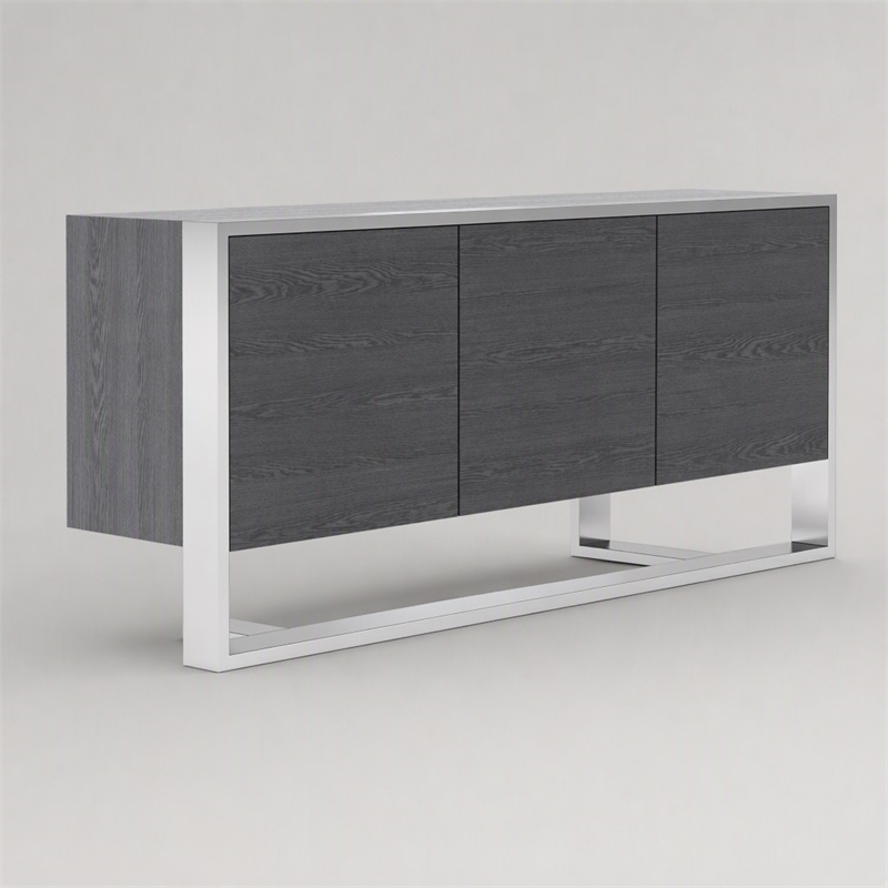 Pemberly Row 3-Door Elm Gray Modern Buffet with Adjustable Shelves