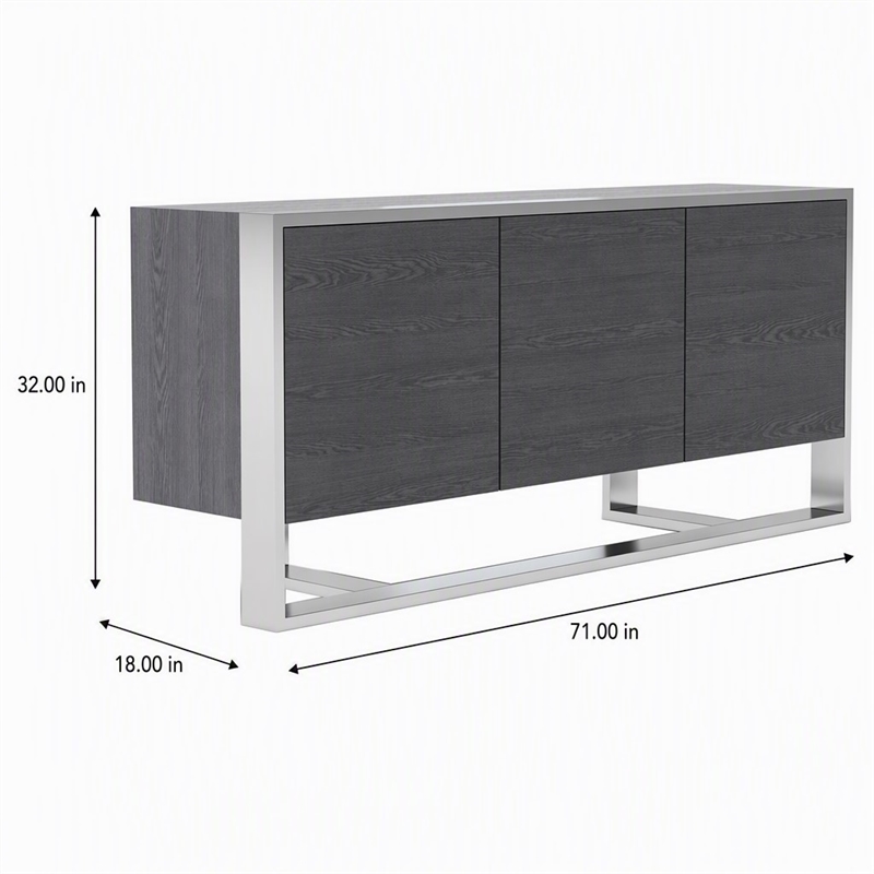Pemberly Row 3-Door Elm Gray Modern Buffet with Adjustable Shelves