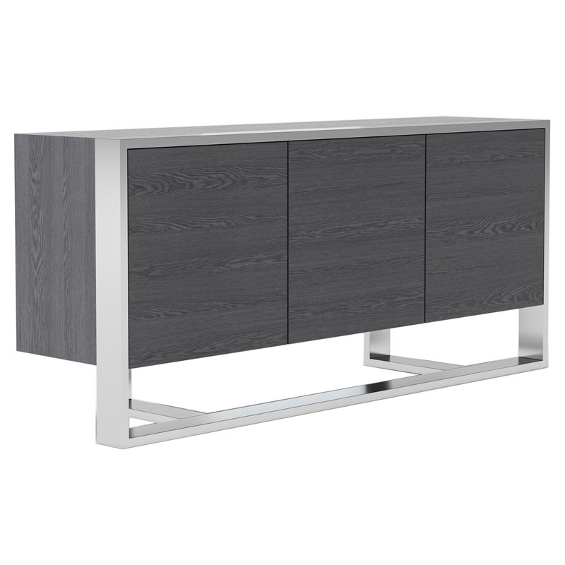 Pemberly Row 3-Door Elm Gray Modern Buffet with Adjustable Shelves