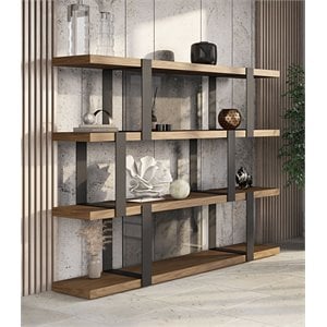 Pemberly Row Brewer 4-Shelf Modern Veneer & Metal Bookshelf in Walnut/Black