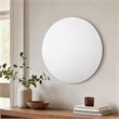Pemberly Row 32 in Round Mid-Century Glass Mirror in Walnut/Clear