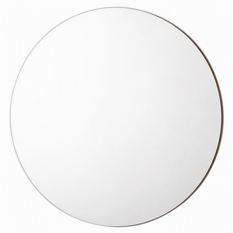 Pemberly Row 32 in Round Mid-Century Glass Mirror in Walnut/Clear