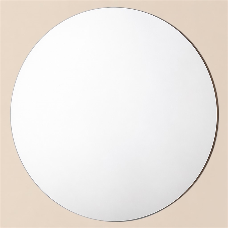 Pemberly Row 32 in Round Mid-Century Glass Mirror in Walnut/Clear
