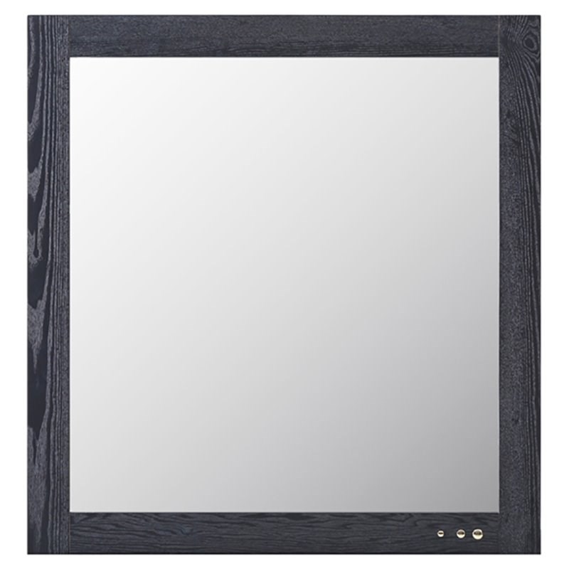 Pemberly Row Smoked Ash Veneer Modern Mirror with Brass Accents