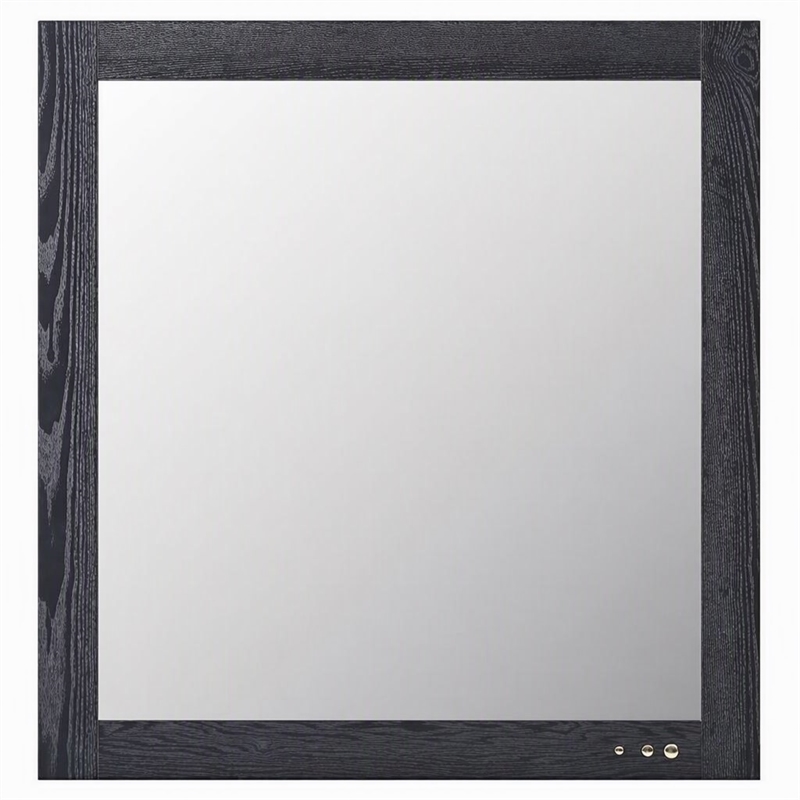 Pemberly Row Smoked Ash Veneer Modern Mirror with Brass Accents