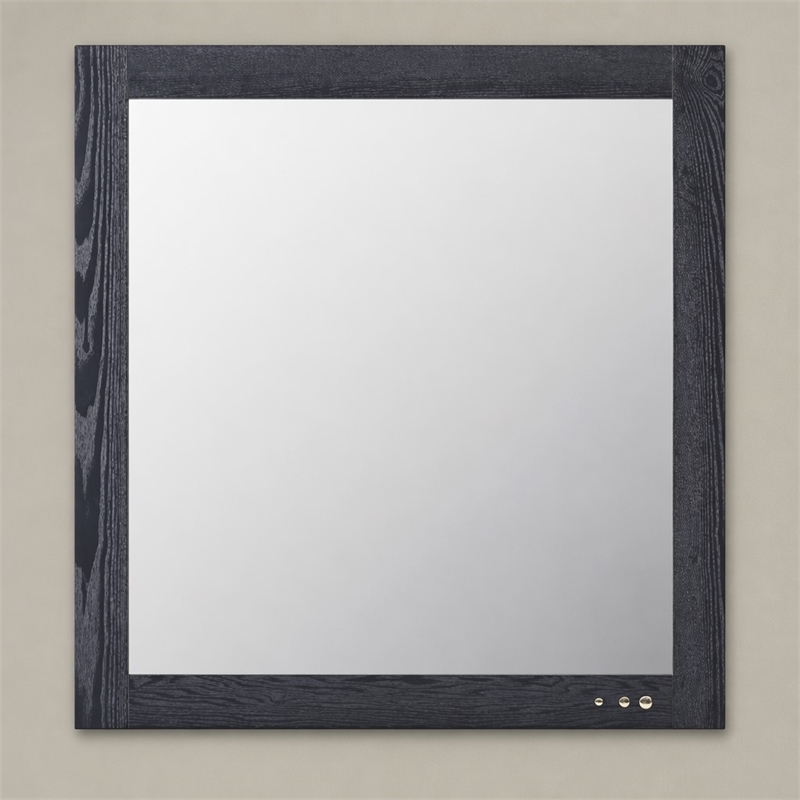 Pemberly Row Smoked Ash Veneer Modern Mirror with Brass Accents