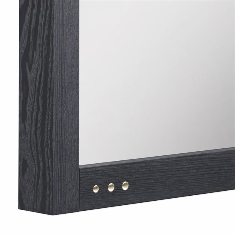 Pemberly Row Smoked Ash Veneer Modern Mirror with Brass Accents