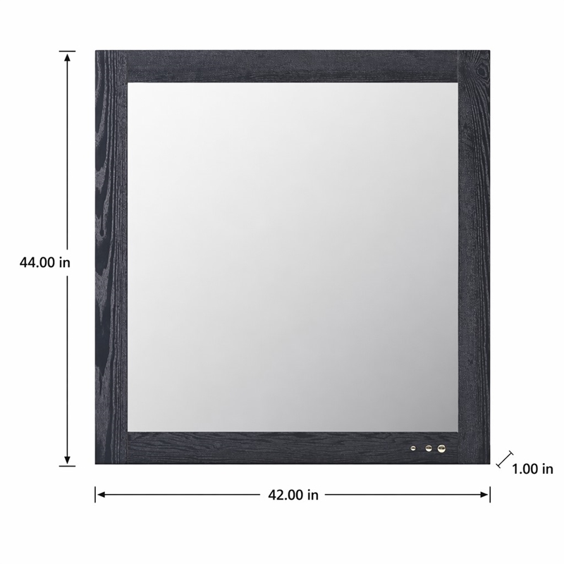 Pemberly Row Smoked Ash Veneer Modern Mirror with Brass Accents