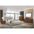Pemberly Row Upholstered Wood Eastern King Bed in Walnut and Grey