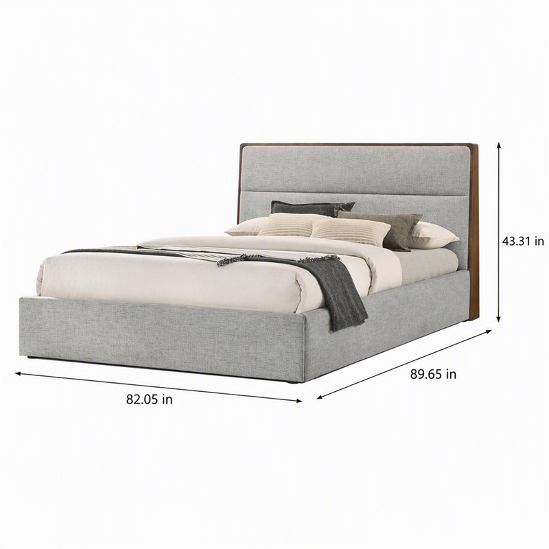 Pemberly Row Upholstered Wood Eastern King Bed in Walnut and Grey