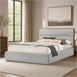 Pemberly Row Upholstered Wood Eastern King Bed in Walnut and Grey