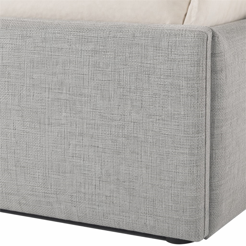Pemberly Row Upholstered Wood Eastern King Bed in Walnut and Grey