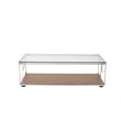 Pemberly Row Glass & Stainless Steel Coffee Table with Walnut Veneer Base