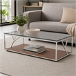 Pemberly Row Glass & Stainless Steel Coffee Table with Walnut Veneer Base