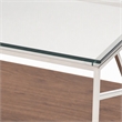 Pemberly Row Glass & Stainless Steel Coffee Table with Walnut Veneer Base