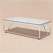 Pemberly Row Glass & Stainless Steel Coffee Table with Walnut Veneer Base