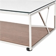 Pemberly Row Glass & Stainless Steel Coffee Table with Walnut Veneer Base