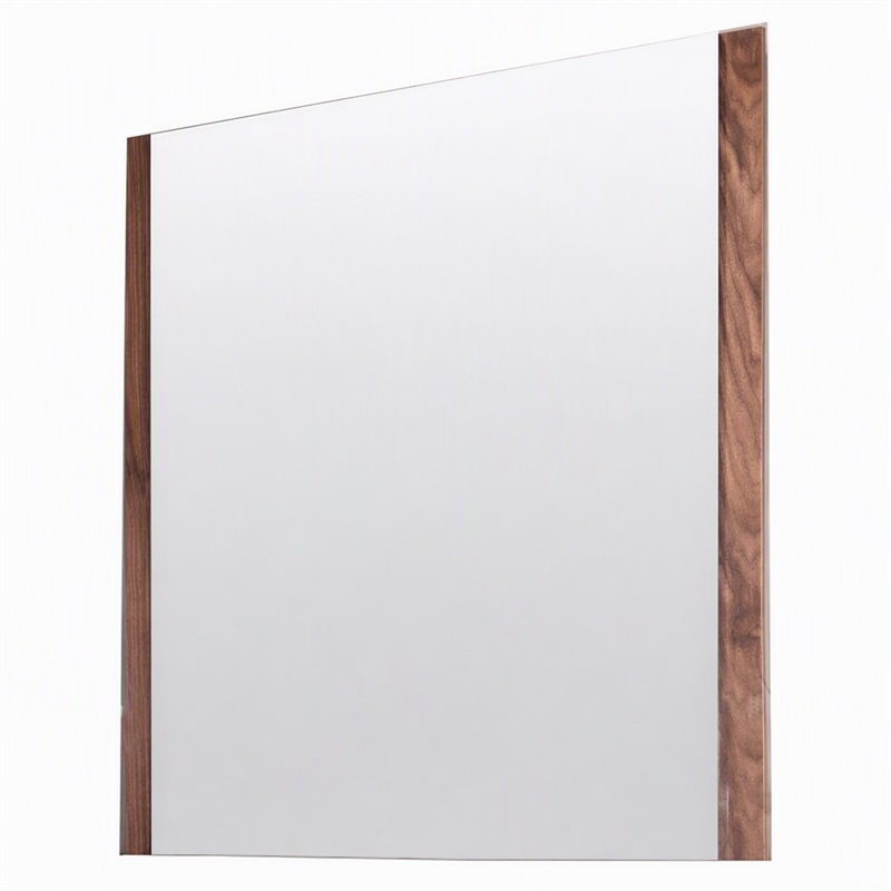 Pemberly Row Modern 40x34 Glass and Walnut Rectangular Mirror