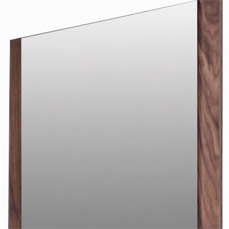 Pemberly Row Modern 40x34 Glass and Walnut Rectangular Mirror