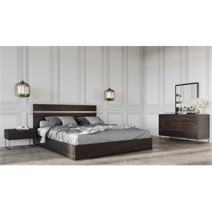 Pemberly Row 62x83 Modern Wood and Stainless Steel Queen Bed in Walnut