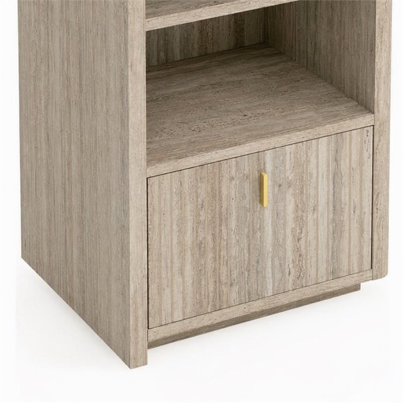 Pemberly Row Modern Travertine and Gold Vertical Bookcase with Drawer
