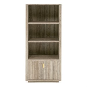 Pemberly Row Modern Travertine and Gold Vertical Bookcase with Drawer