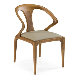 Pemberly Row Solid Wood & Faux Leather Dining Chair in Walnut & Beige
