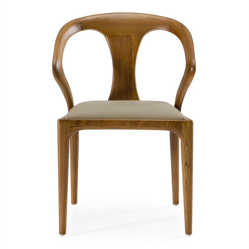 Pemberly Row Solid Wood & Faux Leather Dining Chair in Walnut & Beige