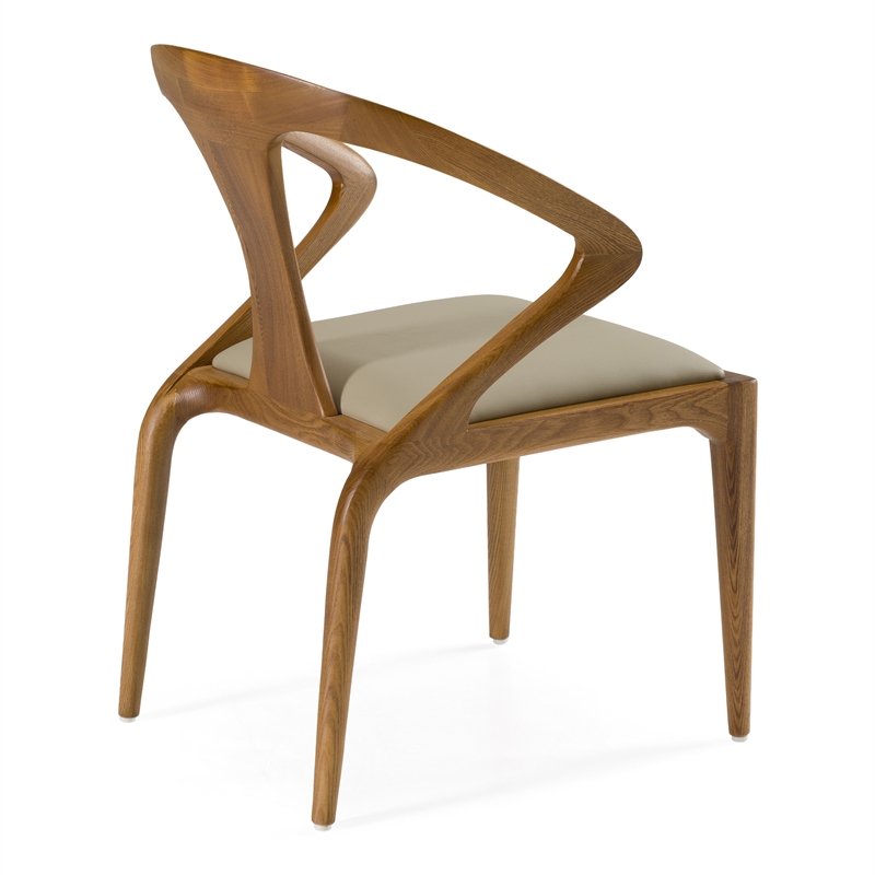 Pemberly Row Solid Wood & Faux Leather Dining Chair in Walnut & Beige