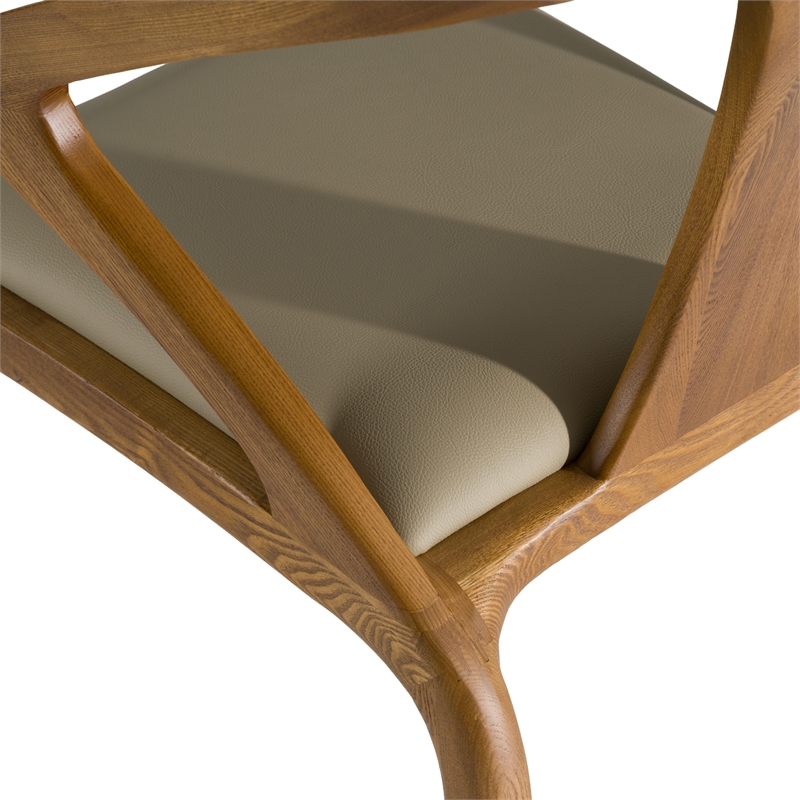 Pemberly Row Solid Wood & Faux Leather Dining Chair in Walnut & Beige