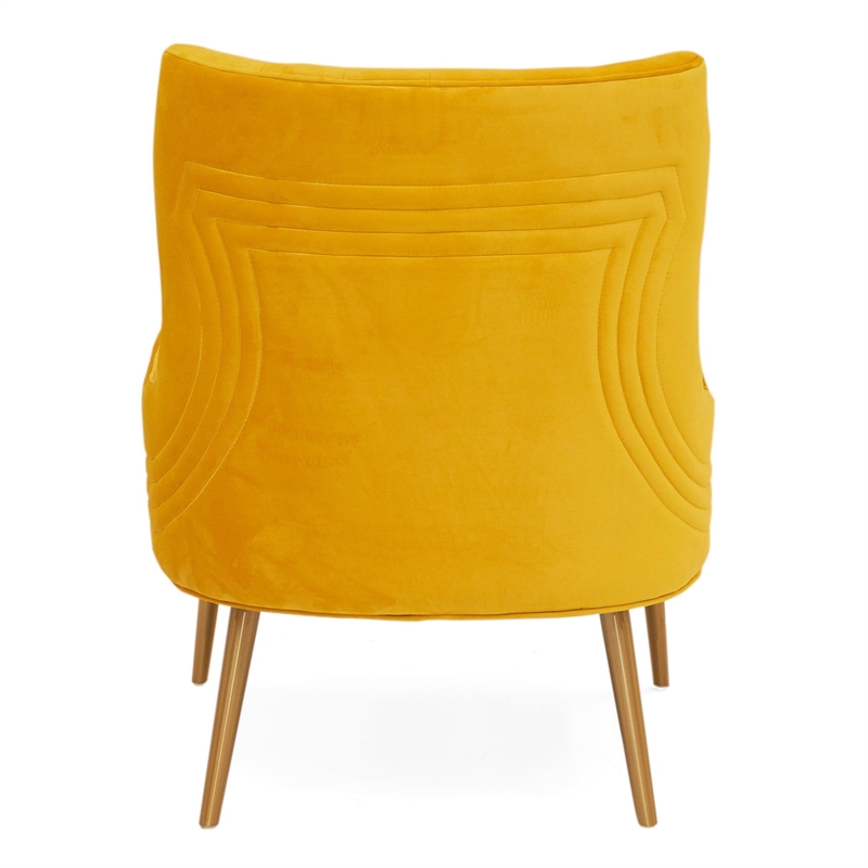 Pemberly Row Velvet Upholstered Accent Chair in Yellow with Gold Legs