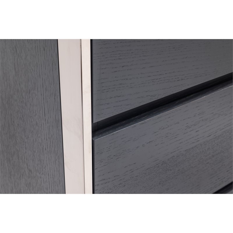 Pemberly Row Modern 6-Drawer Dresser in Gray Oak Veneer and Stainless Steel