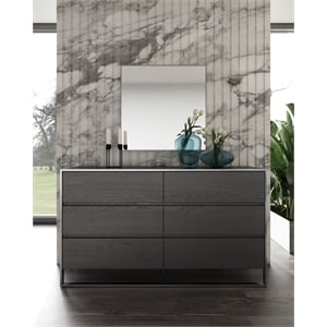 Pemberly Row Modern 6-Drawer Dresser in Gray Oak Veneer and Stainless Steel