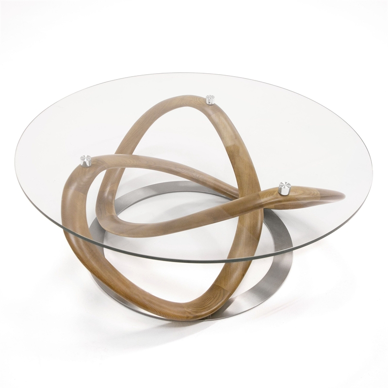 Pemberly Row Modern Coffee Table with Glass Top and Walnut Base