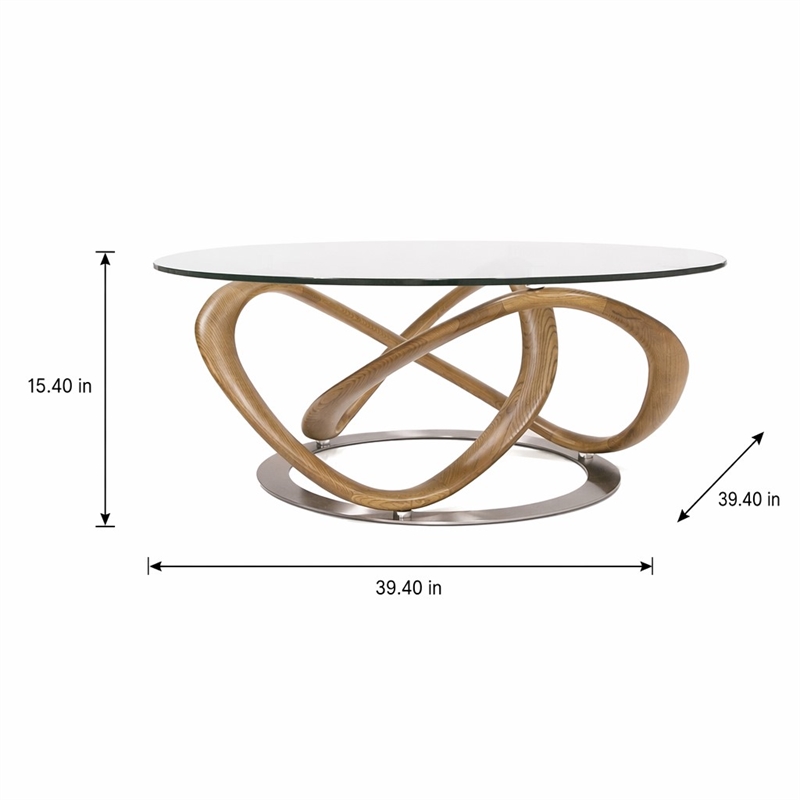 Pemberly Row Modern Coffee Table with Glass Top and Walnut Base