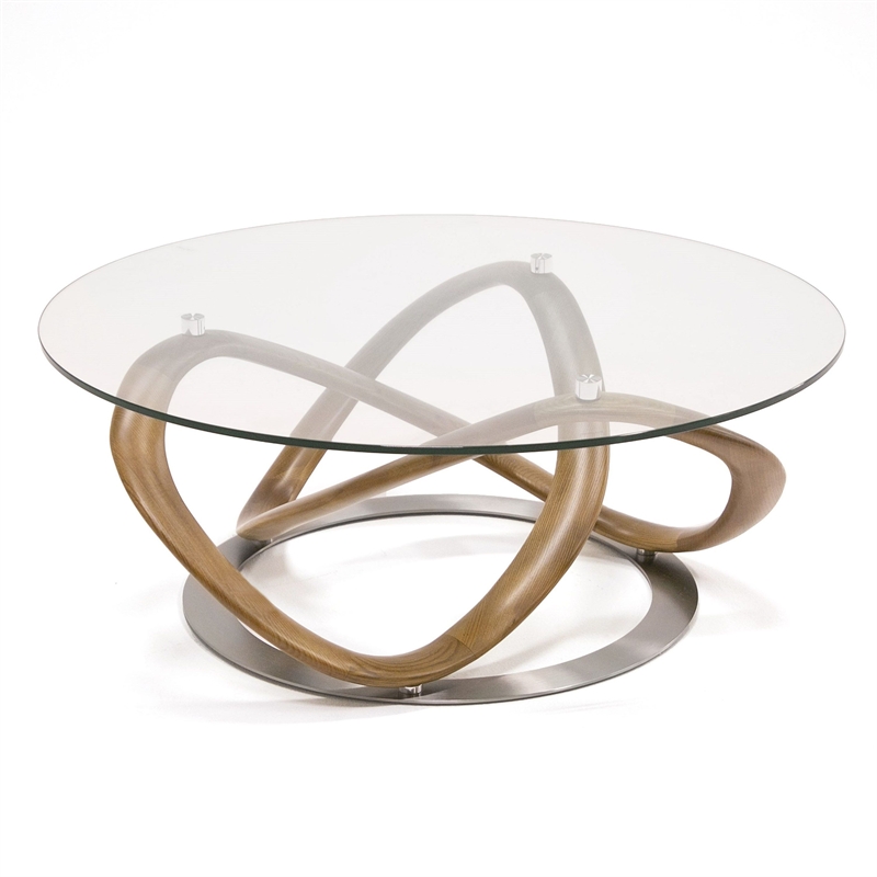 Pemberly Row Modern Coffee Table with Glass Top and Walnut Base
