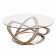 Pemberly Row Modern Coffee Table with Glass Top and Walnut Base