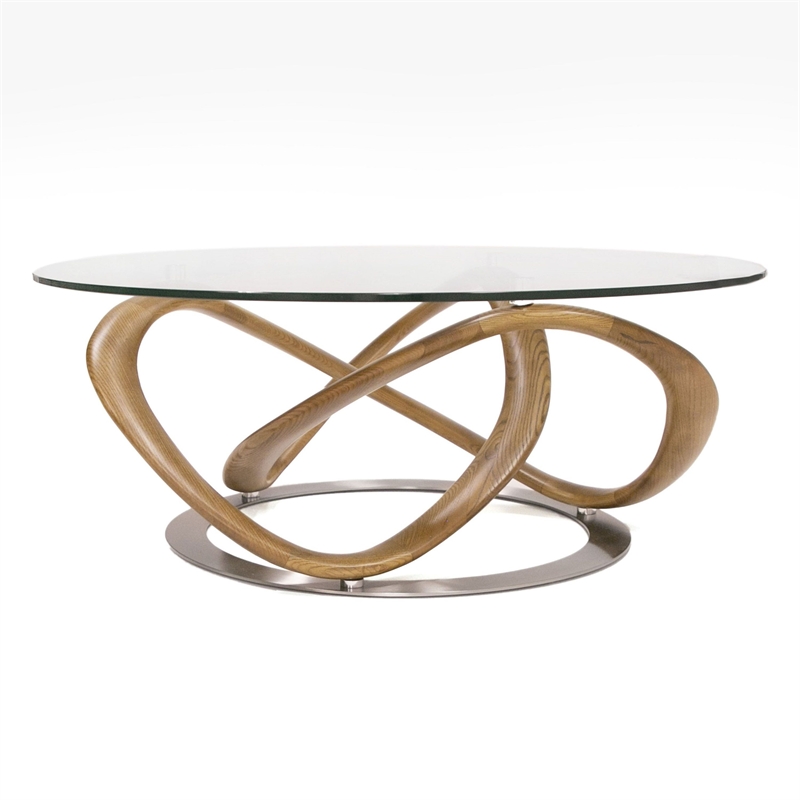 Pemberly Row Modern Coffee Table with Glass Top and Walnut Base