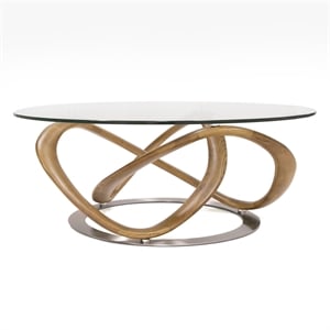 Pemberly Row Modern Coffee Table with Glass Top and Walnut Base