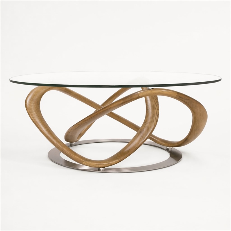 Pemberly Row Modern Coffee Table with Glass Top and Walnut Base