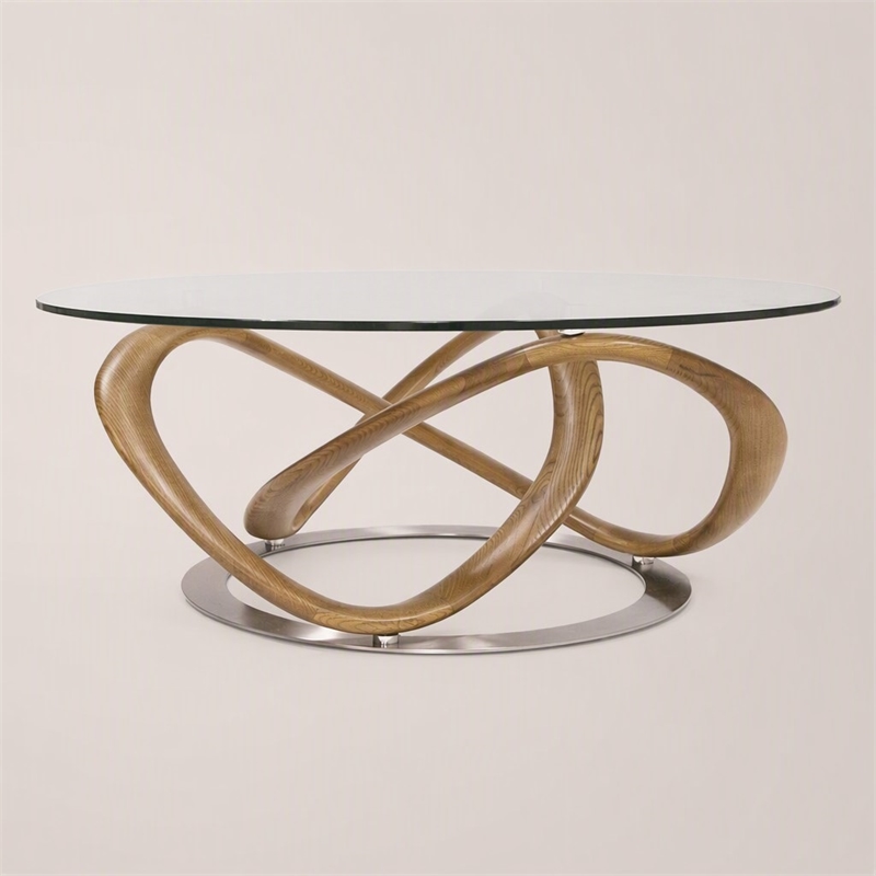Pemberly Row Modern Coffee Table with Glass Top and Walnut Base