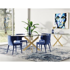 Pemberly Row Modern Glass Console Table with Gold Finish Stainless Steel Base