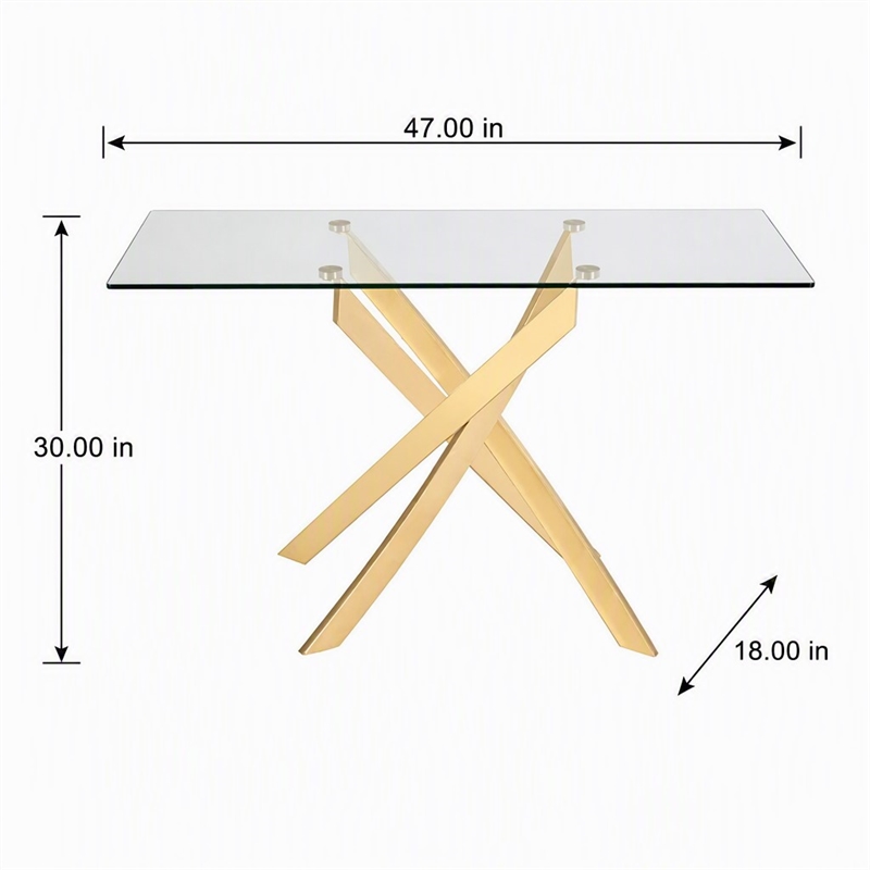 Pemberly Row Modern Glass Console Table with Gold Finish Stainless Steel Base