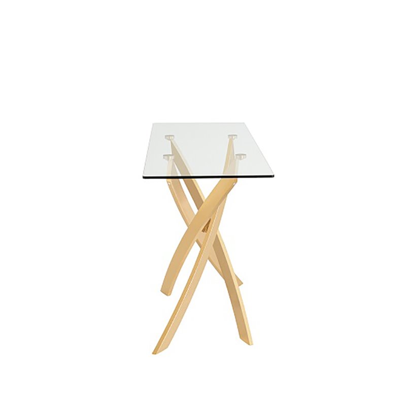 Pemberly Row Modern Glass Console Table with Gold Finish Stainless Steel Base