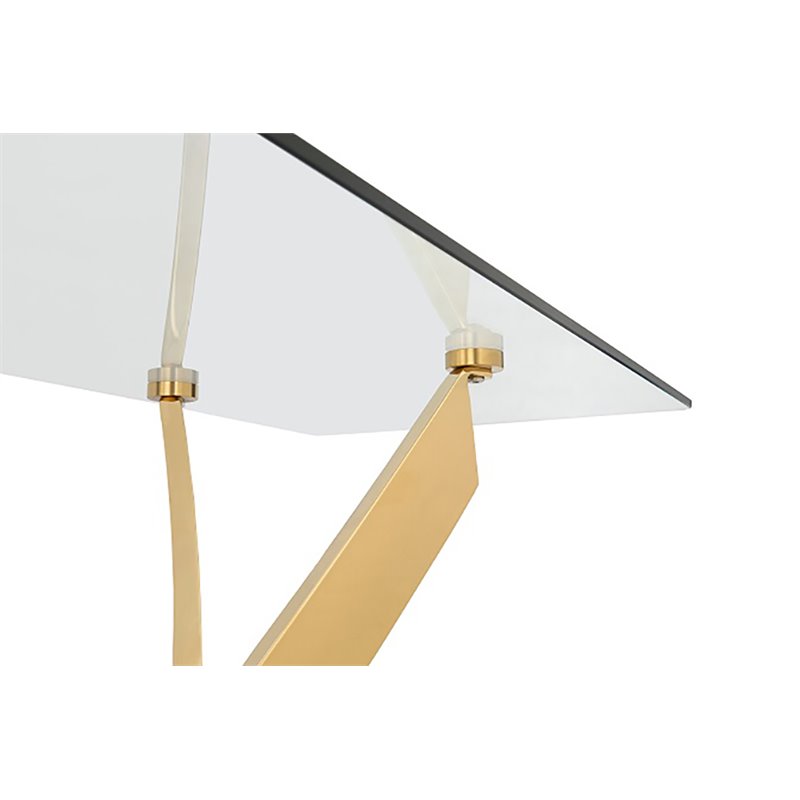 Pemberly Row Modern Glass Console Table with Gold Finish Stainless Steel Base