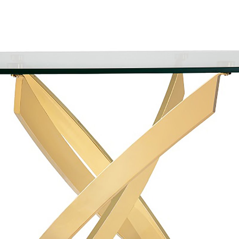 Pemberly Row Modern Glass Console Table with Gold Finish Stainless Steel Base