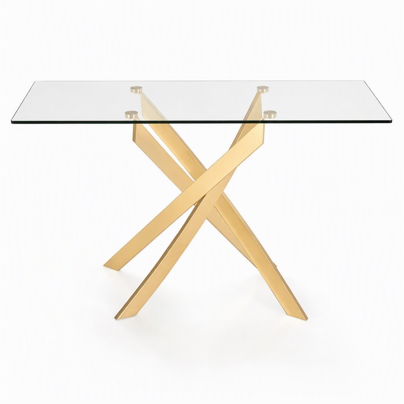 Pemberly Row Modern Glass Console Table with Gold Finish Stainless Steel Base