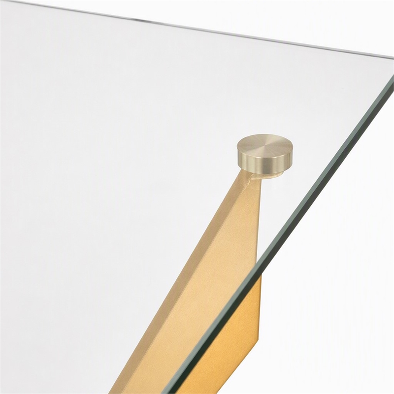 Pemberly Row Modern Glass Console Table with Gold Finish Stainless Steel Base