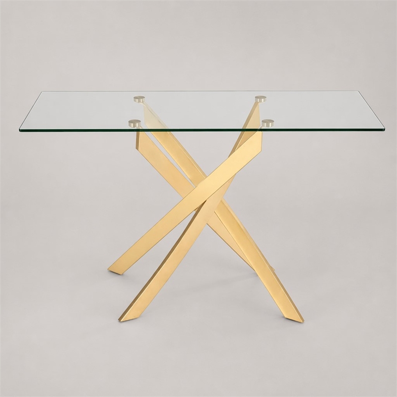 Pemberly Row Modern Glass Console Table with Gold Finish Stainless Steel Base