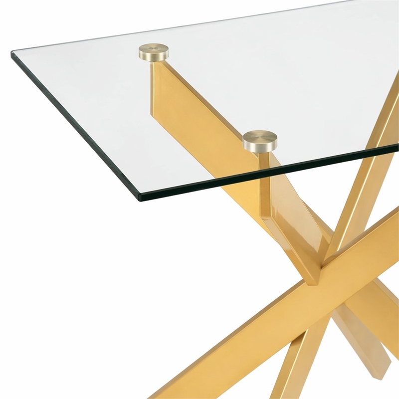 Pemberly Row Modern Glass Console Table with Gold Finish Stainless Steel Base